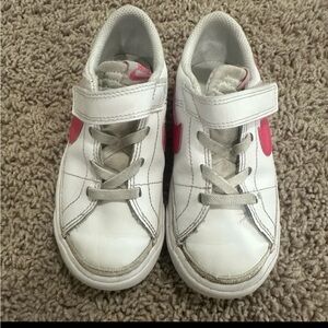 Nike Kids Court Legacy White Sneakers with Pink Accents